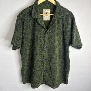 OAS Terry Cloth Button Shirt Green Pattern Men’s XXL Portugal Resortwea